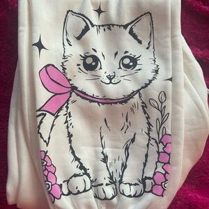 NWT-Super Cute-Wound Up Cream Joggers with Cat Design